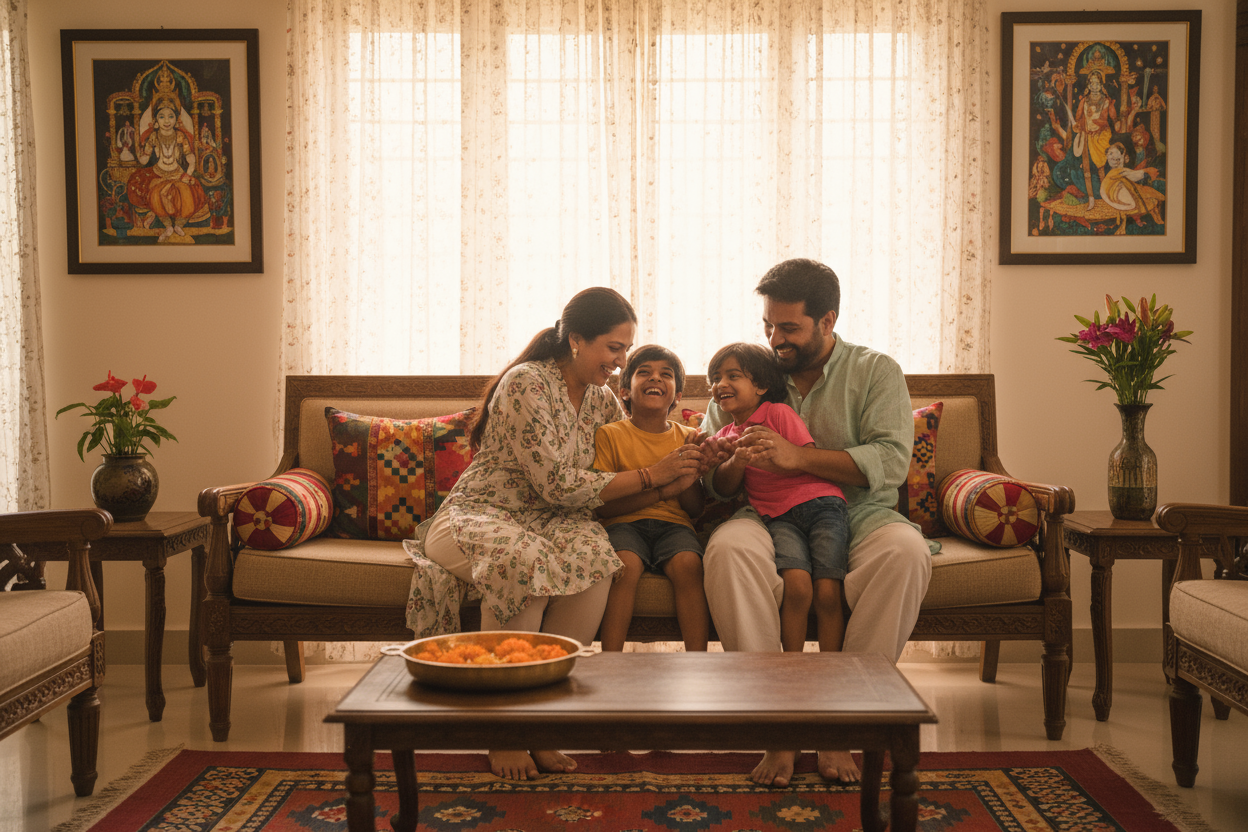 Indian Happy family in his house